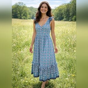 lucky brand pleated maxi dress Lucky Brand Front Button Sleeveless Pleated Maxi Dress - Pink Floral